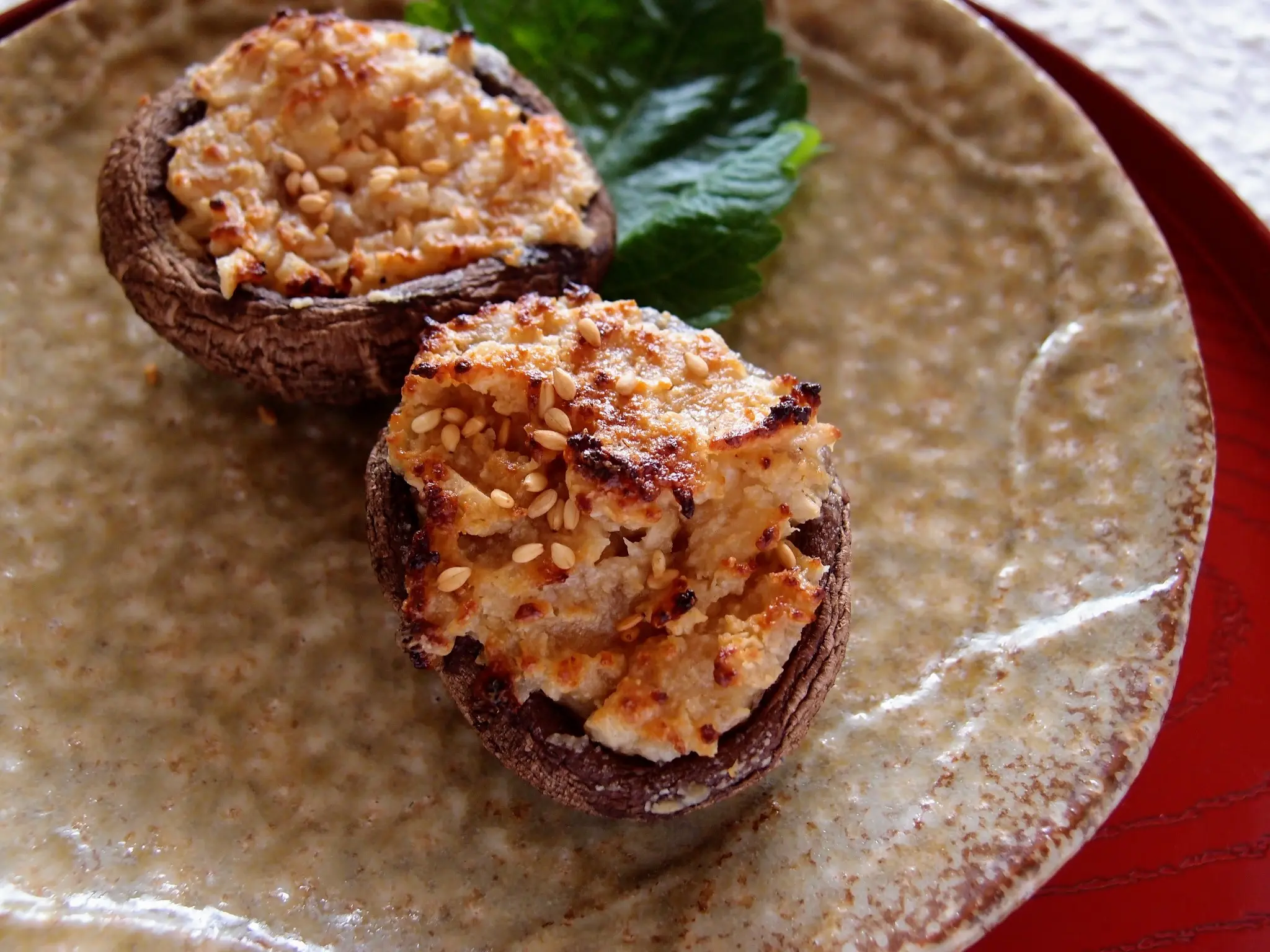 Stuffed shiitake mushrooms with a savory plant-based filling