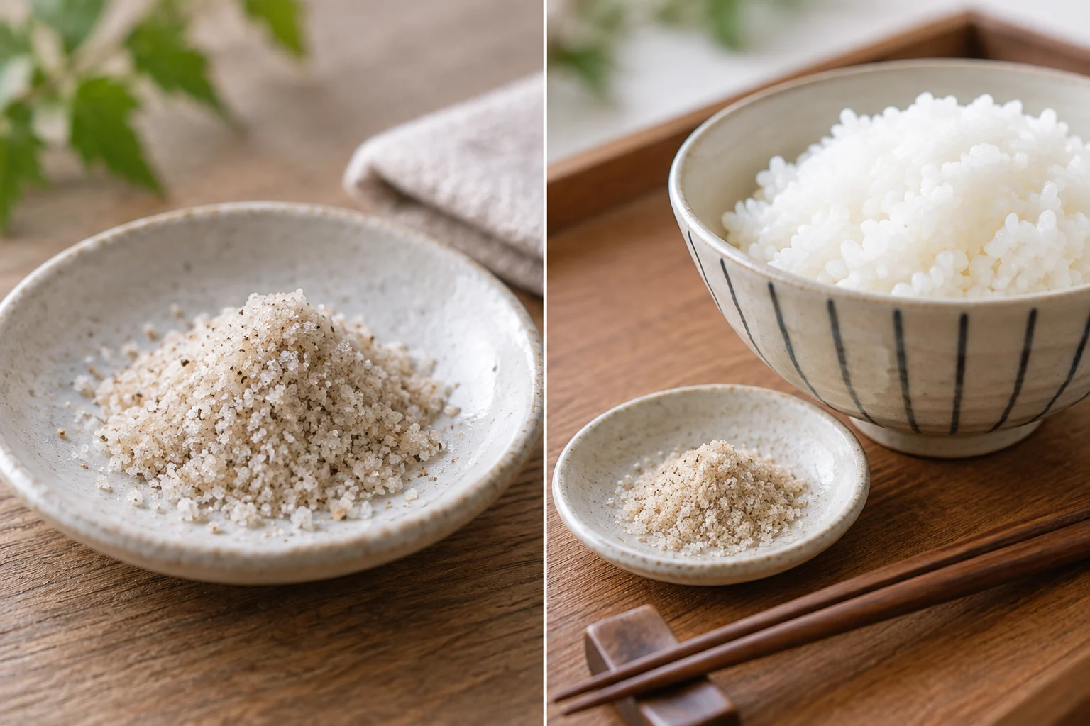 Illustrative image of Japanese moshio seaweed salt served with plain white rice